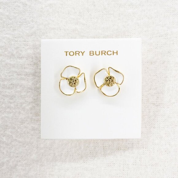 Tory Burch Fleur Flower Stud Earrings White OS - Picture 6 of 9